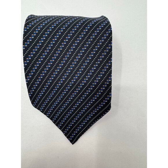 Giorgio Armani Cravatte Tie Men's Black & Blue Geometric 100% Silk Necktie - Picture 2 of 5